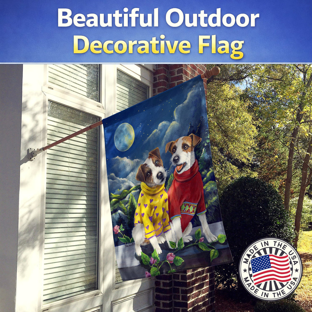 Jack Russell Terrier Moon Phase House Flag 28x40 Porch Sleeve Pole Decorative Outside Yard Banner Artwork Wall Hanging, Polyester