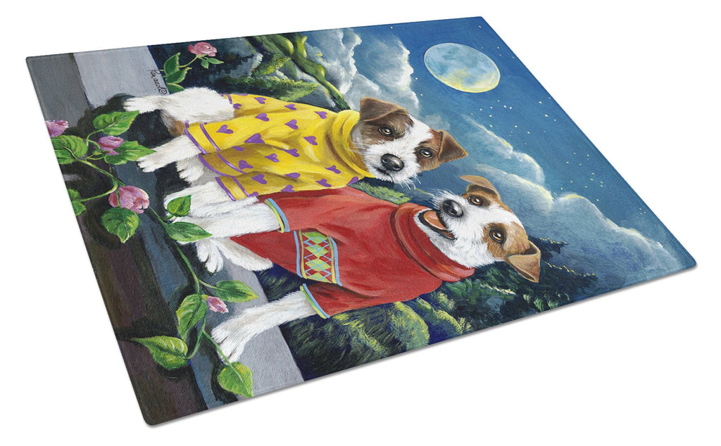 Jack Russell Terrier Moon Phase Cutting Board Tempered Glass Kitchen Cutting Surface, Heat Resistant Chopping, Non-Slip Feet, Food Prep & Serving