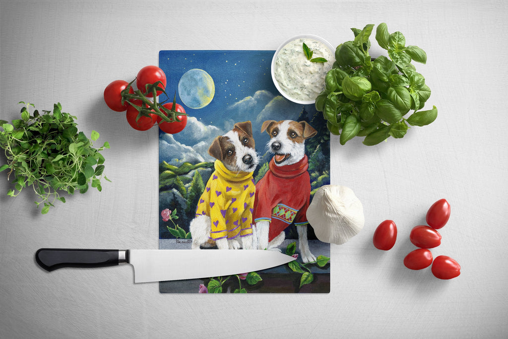 Jack Russell Terrier Moon Phase Cutting Board Tempered Glass Kitchen Cutting Surface, Heat Resistant Chopping, Non-Slip Feet, Food Prep & Serving