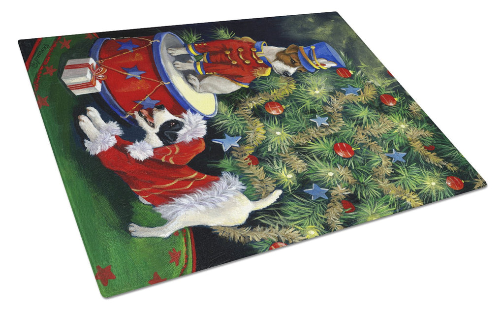 Jack Russell Christmas My Gift Cutting Board Tempered Glass Kitchen Cutting Surface, Heat Resistant Chopping, Non-Slip Feet, Food Prep & Serving