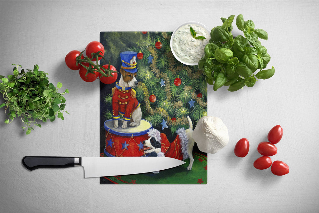 Jack Russell Christmas My Gift Cutting Board Tempered Glass Kitchen Cutting Surface, Heat Resistant Chopping, Non-Slip Feet, Food Prep & Serving