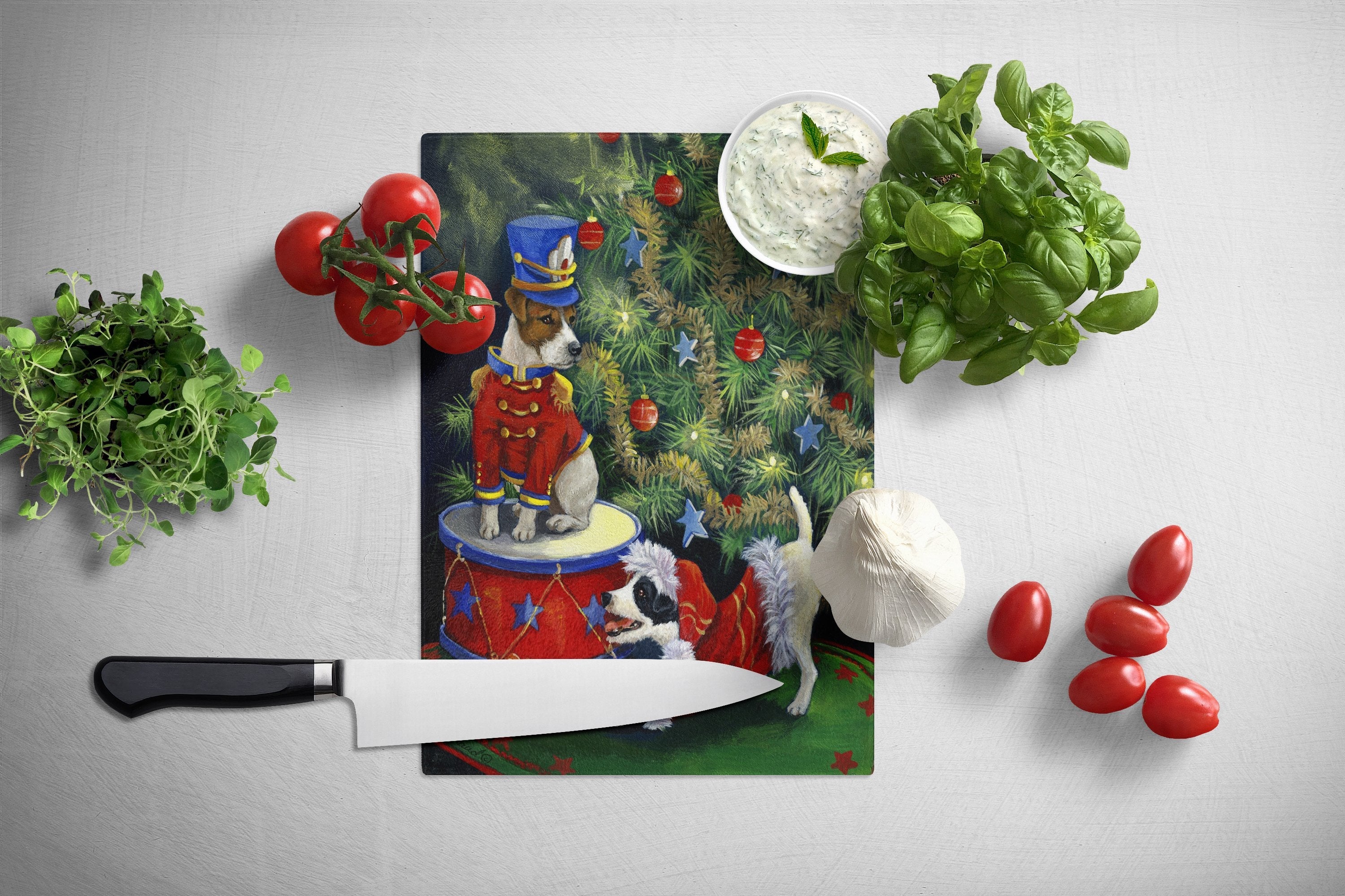 Jack Russell Christmas My Gift Cutting Board Tempered Glass Kitchen Cutting Surface, Heat Resistant Chopping, Non-Slip Feet, Food Prep & Serving