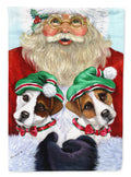 Jack Russell Christmas Santa House Flag 28x40 Porch Sleeve Pole Decorative Outside Yard Banner Artwork Wall Hanging, Polyester
