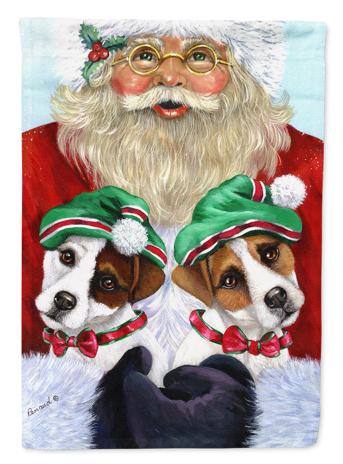 Jack Russell Christmas Santa House Flag 28x40 Porch Sleeve Pole Decorative Outside Yard Banner Artwork Wall Hanging, Polyester