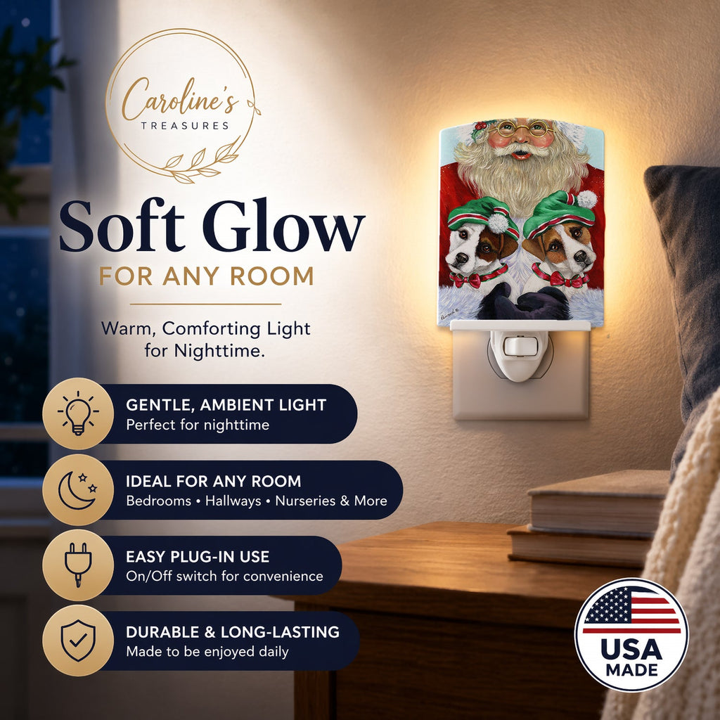 Jack Russell Christmas Santa Ceramic Night Light Compact, UL-Certified, Ideal for Bedroom, Bathroom, Nursery, Hallway, Kitchen, 6x4x3, Multicolor