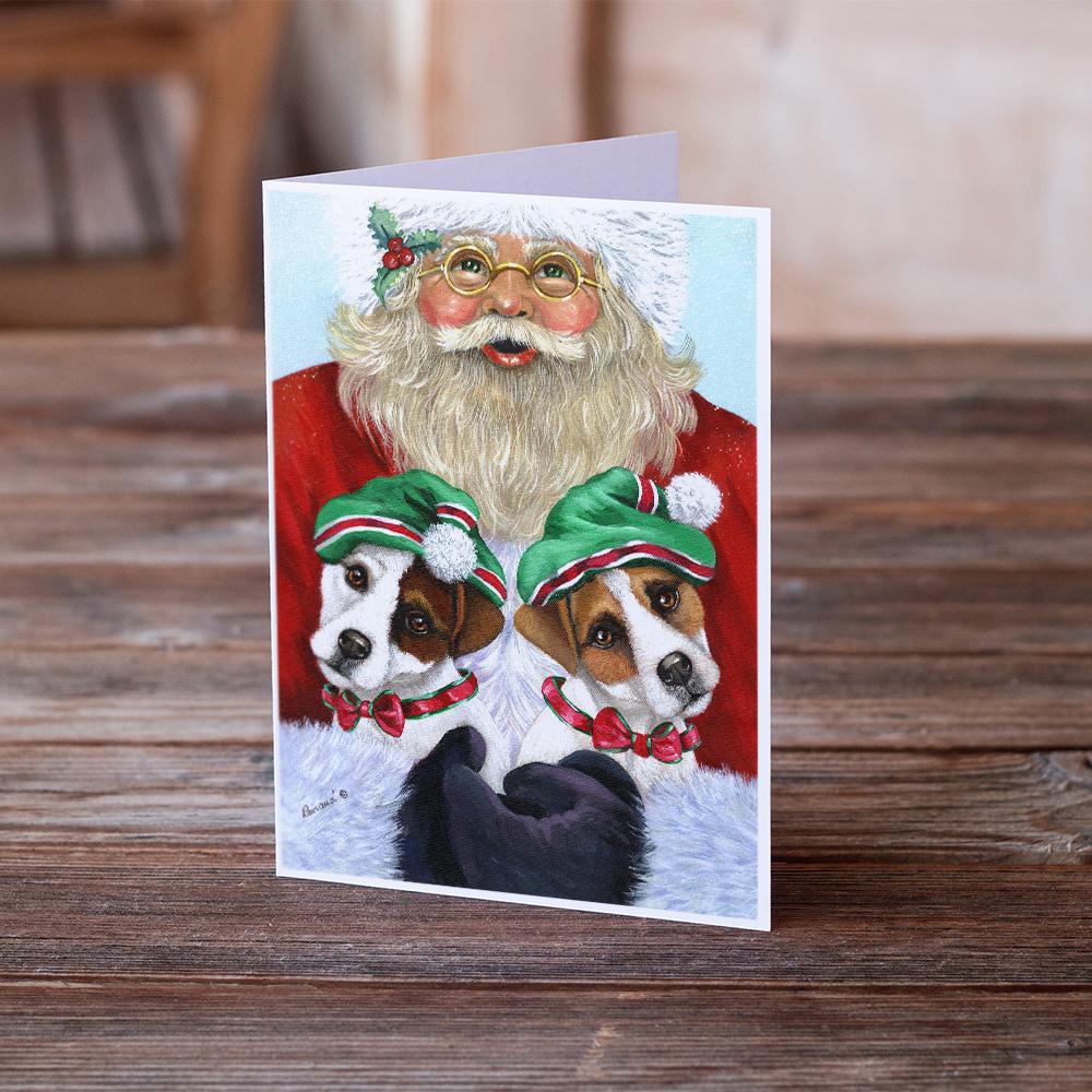 Jack Russell Christmas Santa Greeting Cards Pack of 8 Blank Cards with Envelopes Whimsical A7 Size 5x7