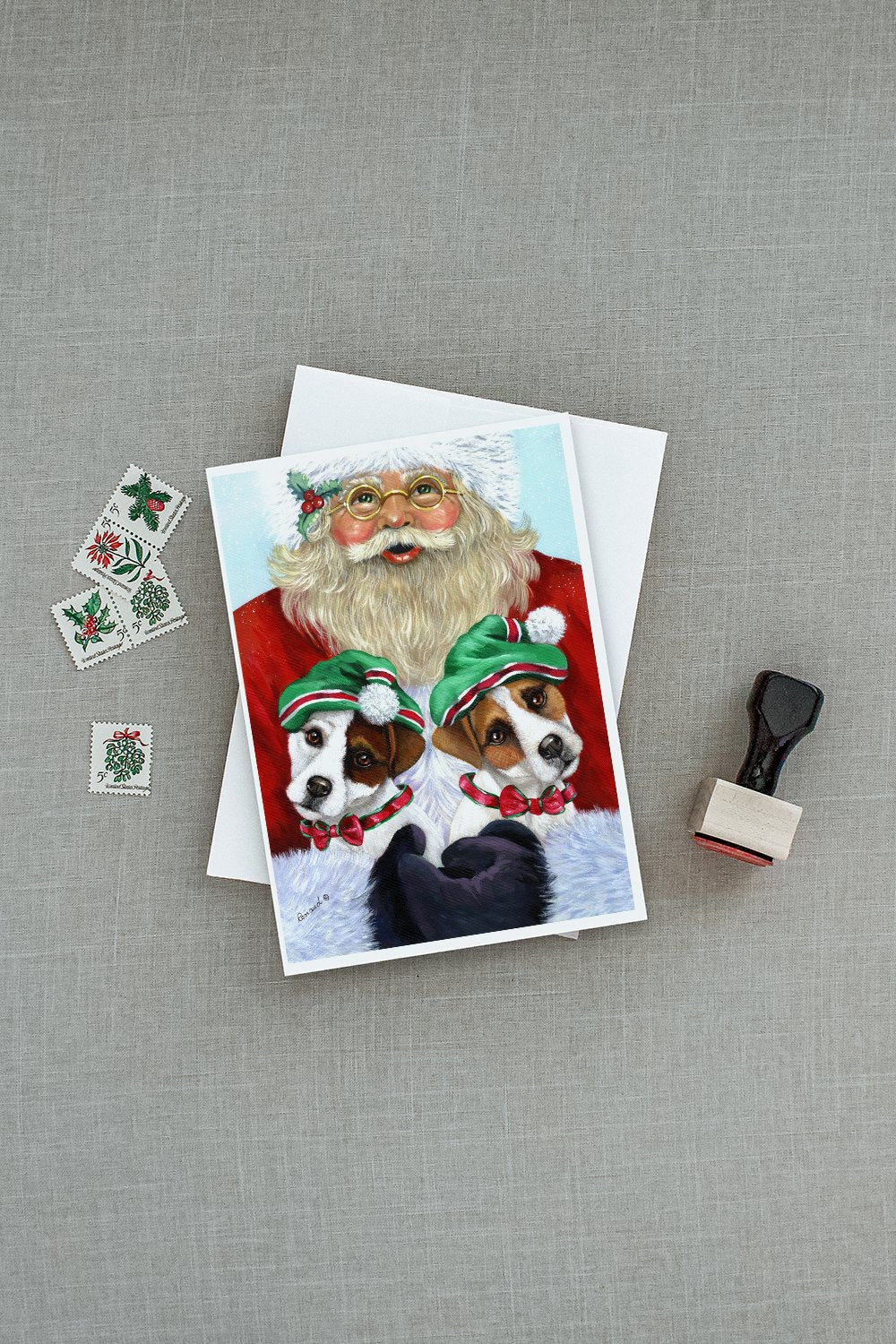 Jack Russell Christmas Santa Greeting Cards Pack of 8 Blank Cards with Envelopes Whimsical A7 Size 5x7