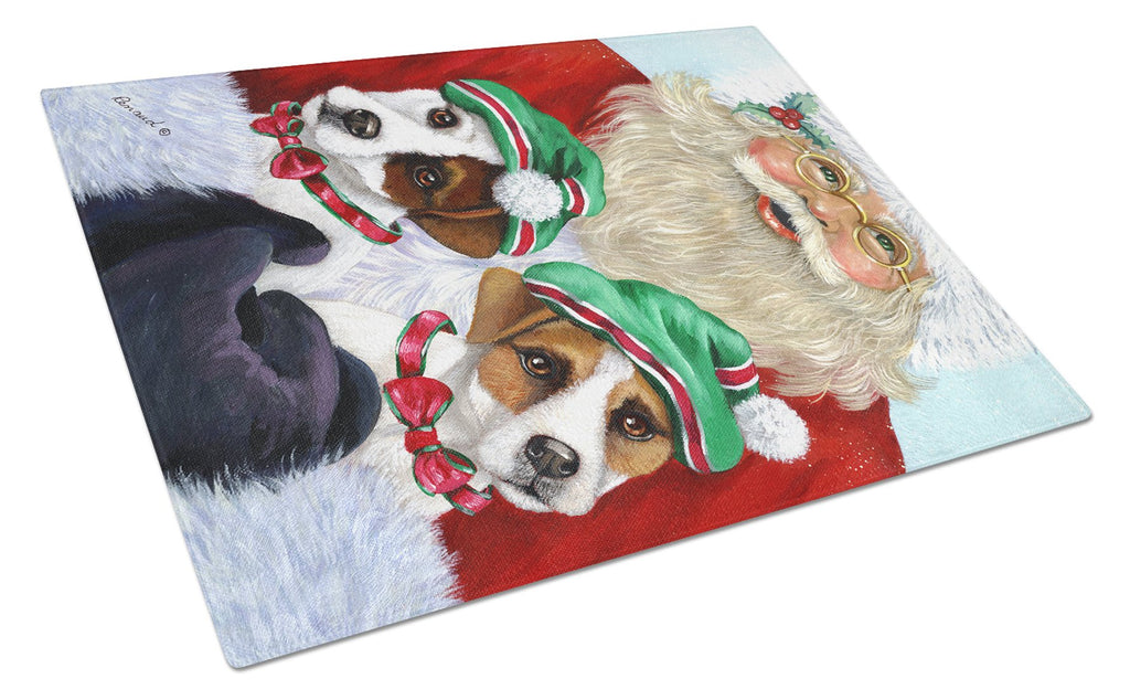 Jack Russell Christmas Santa Cutting Board Tempered Glass Kitchen Cutting Surface, Heat Resistant Chopping, Non-Slip Feet, Food Prep & Serving