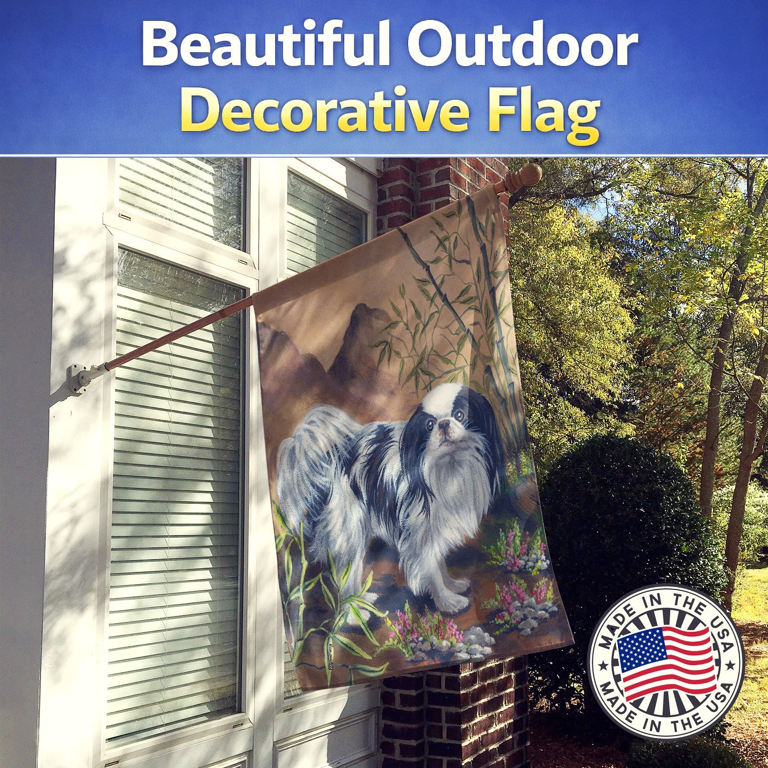 Japanese Chin House Flag 28x40 Porch Sleeve Pole Decorative Outside Yard Banner Artwork Wall Hanging, Polyester