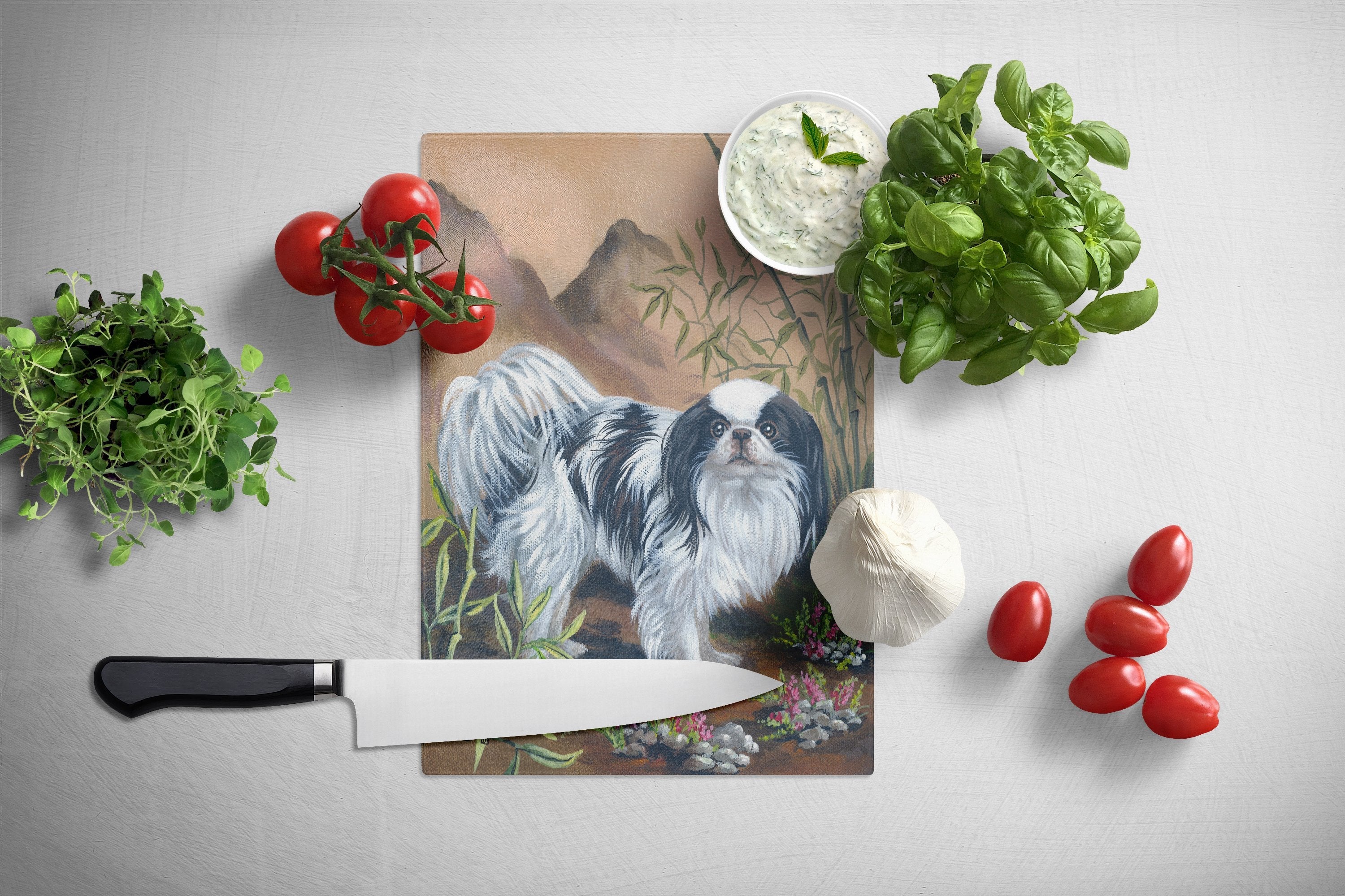Japanese Chin Cutting Board Tempered Glass Kitchen Cutting Surface, Heat Resistant Chopping, Non-Slip Feet, Food Prep & Serving