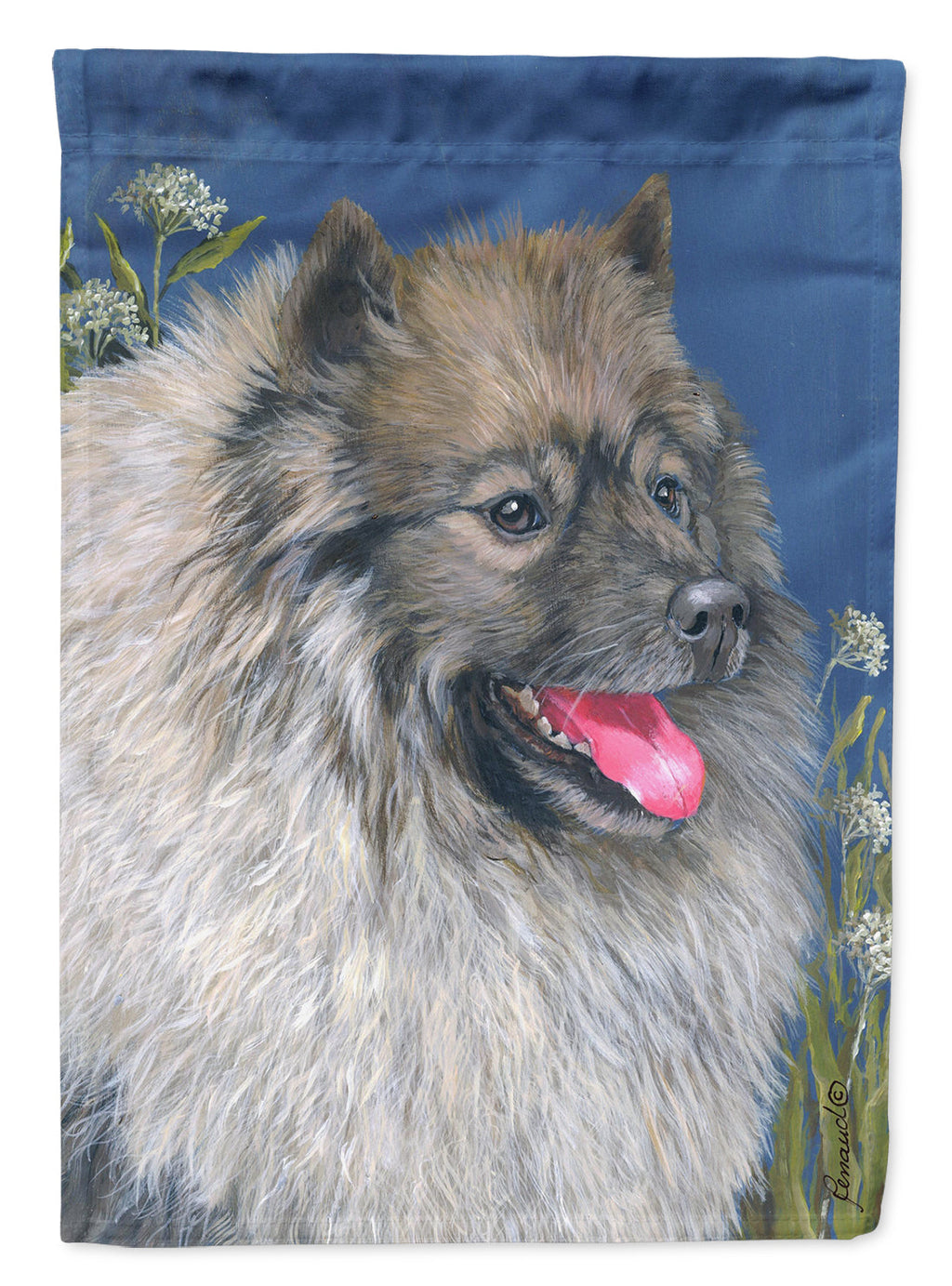 Keeshond House Flag 28x40 Porch Sleeve Pole Decorative Outside Yard Banner Artwork Wall Hanging, Polyester