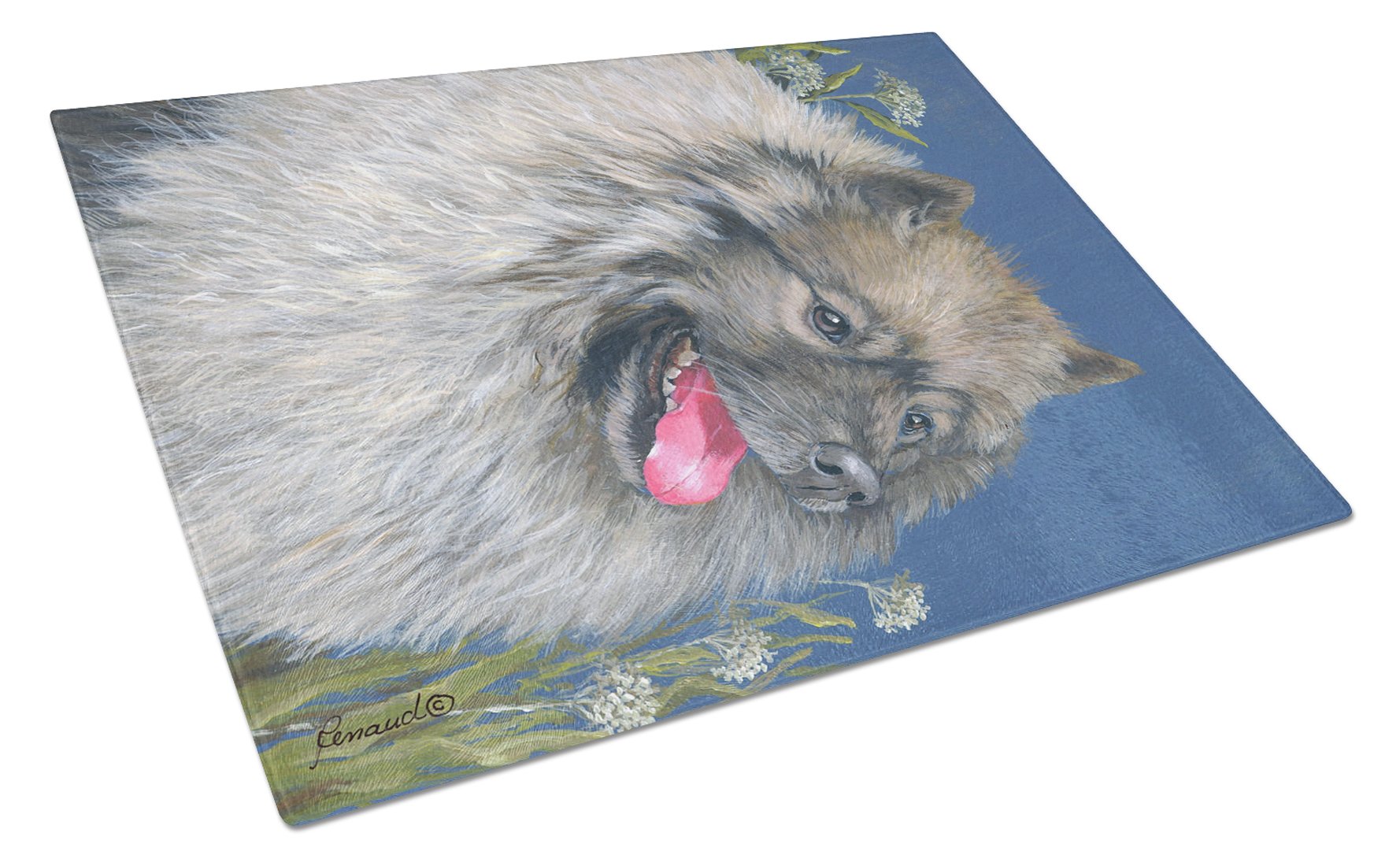Keeshond Cutting Board Tempered Glass Kitchen Cutting Surface, Heat Resistant Chopping, Non-Slip Feet, Food Prep & Serving