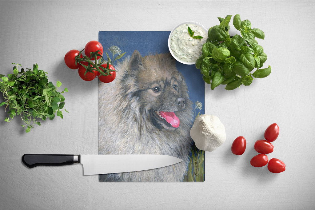 Keeshond Cutting Board Tempered Glass Kitchen Cutting Surface, Heat Resistant Chopping, Non-Slip Feet, Food Prep & Serving
