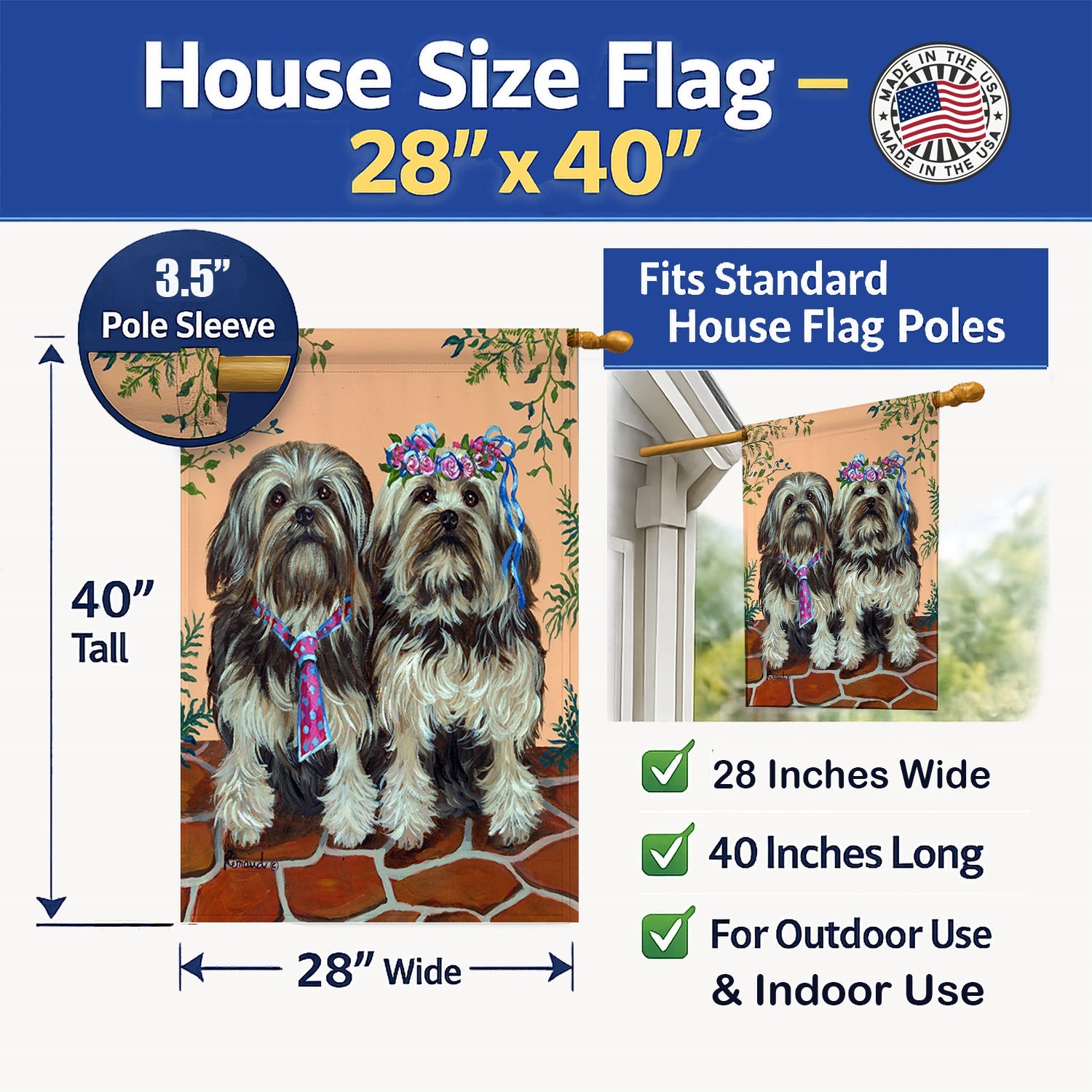 Lowchen House Flag 28x40 Porch Sleeve Pole Decorative Outside Yard Banner Artwork Wall Hanging, Polyester