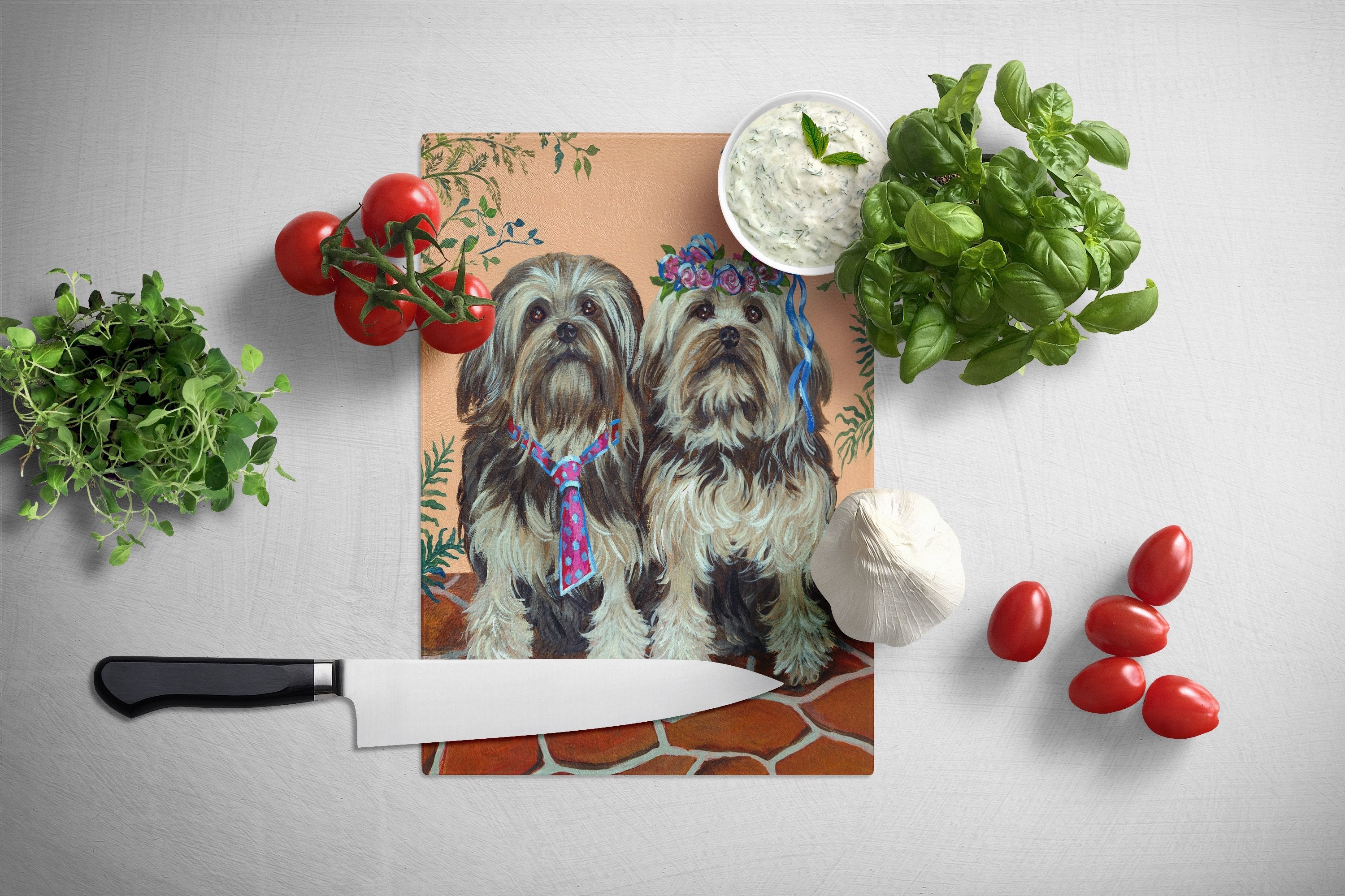 Lowchen Cutting Board Tempered Glass Kitchen Cutting Surface, Heat Resistant Chopping, Non-Slip Feet, Food Prep & Serving