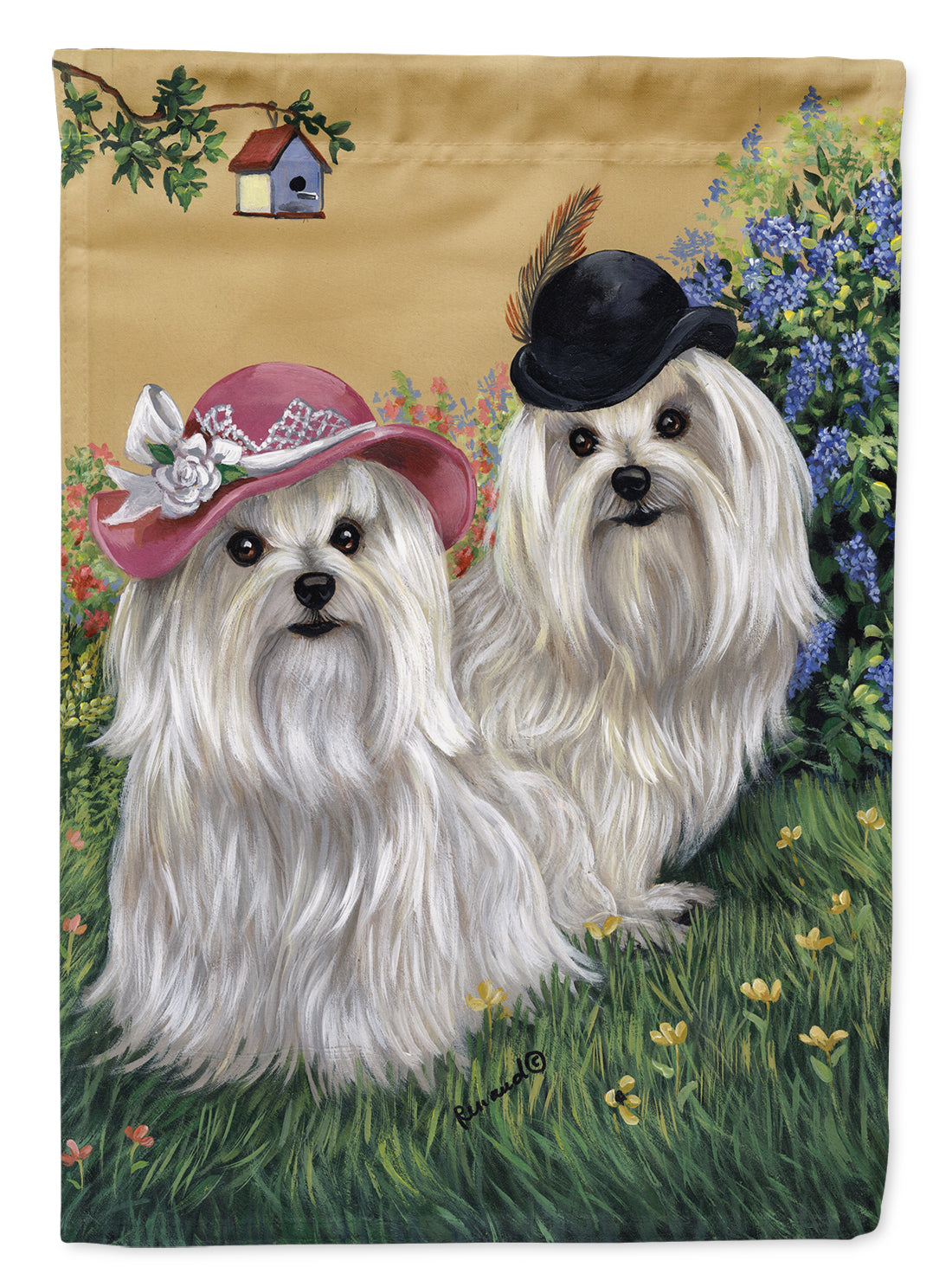 Maltese Mr & Mrs House Flag 28x40 Porch Sleeve Pole Decorative Outside Yard Banner Artwork Wall Hanging, Polyester
