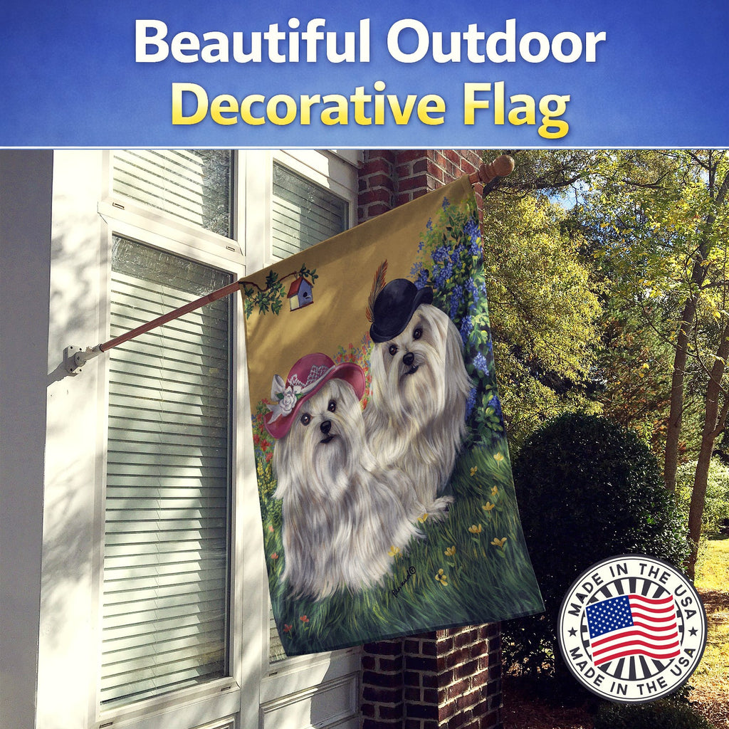 Maltese Mr & Mrs House Flag 28x40 Porch Sleeve Pole Decorative Outside Yard Banner Artwork Wall Hanging, Polyester