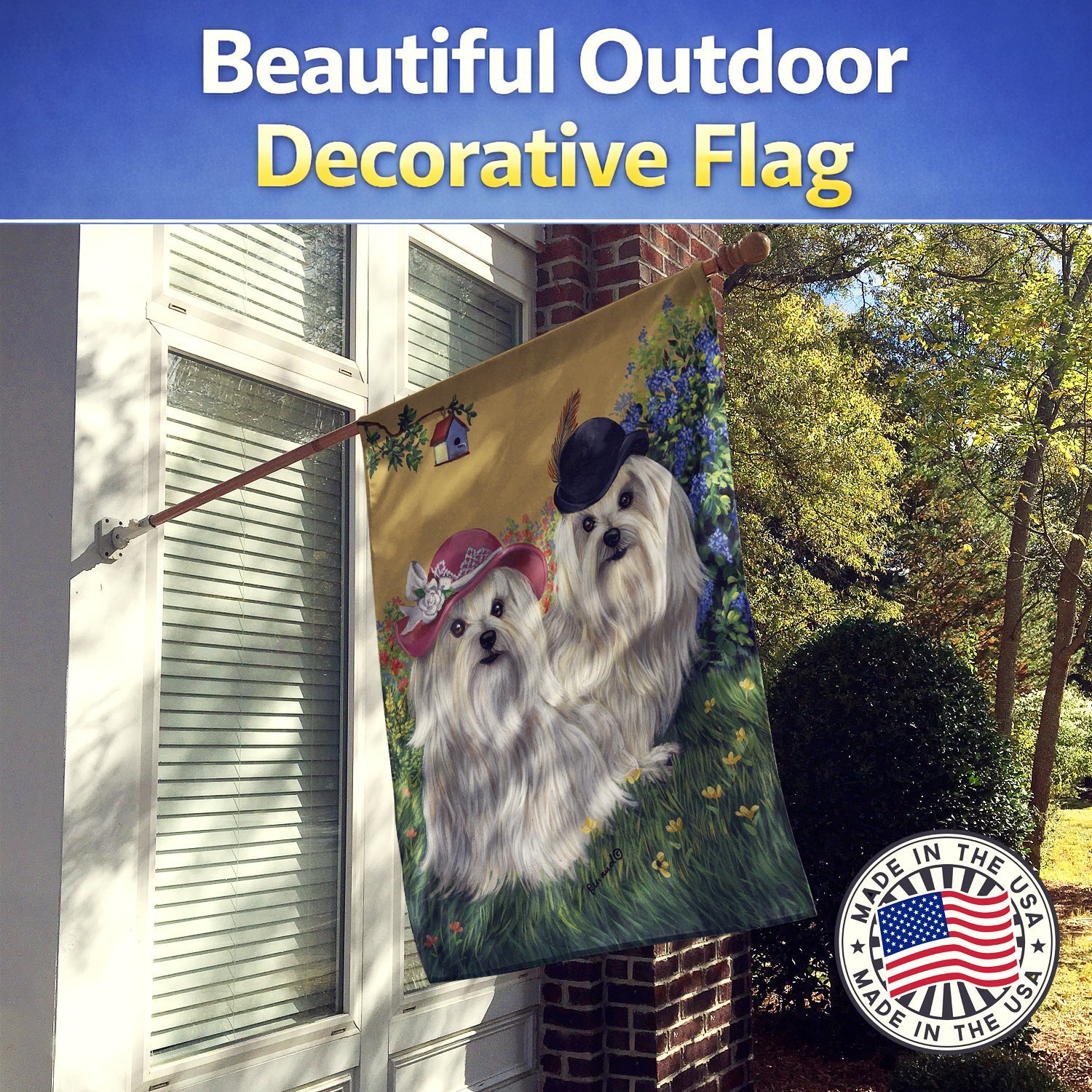 Maltese Mr & Mrs House Flag 28x40 Porch Sleeve Pole Decorative Outside Yard Banner Artwork Wall Hanging, Polyester