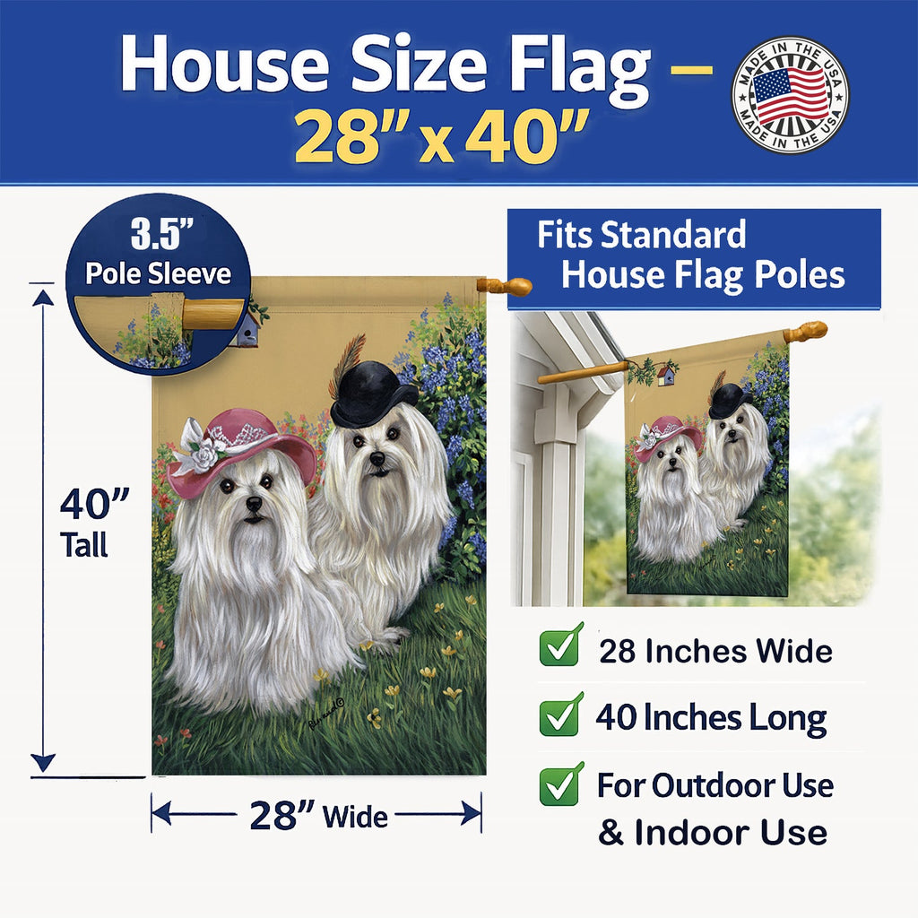 Maltese Mr & Mrs House Flag 28x40 Porch Sleeve Pole Decorative Outside Yard Banner Artwork Wall Hanging, Polyester
