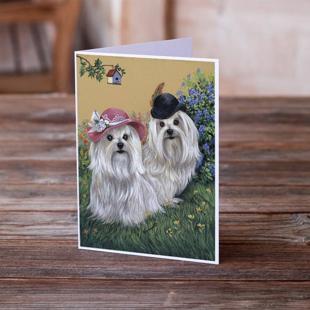 Maltese Mr & Mrs Greeting Cards Pack of 8 Blank Cards with Envelopes Whimsical A7 Size 5x7