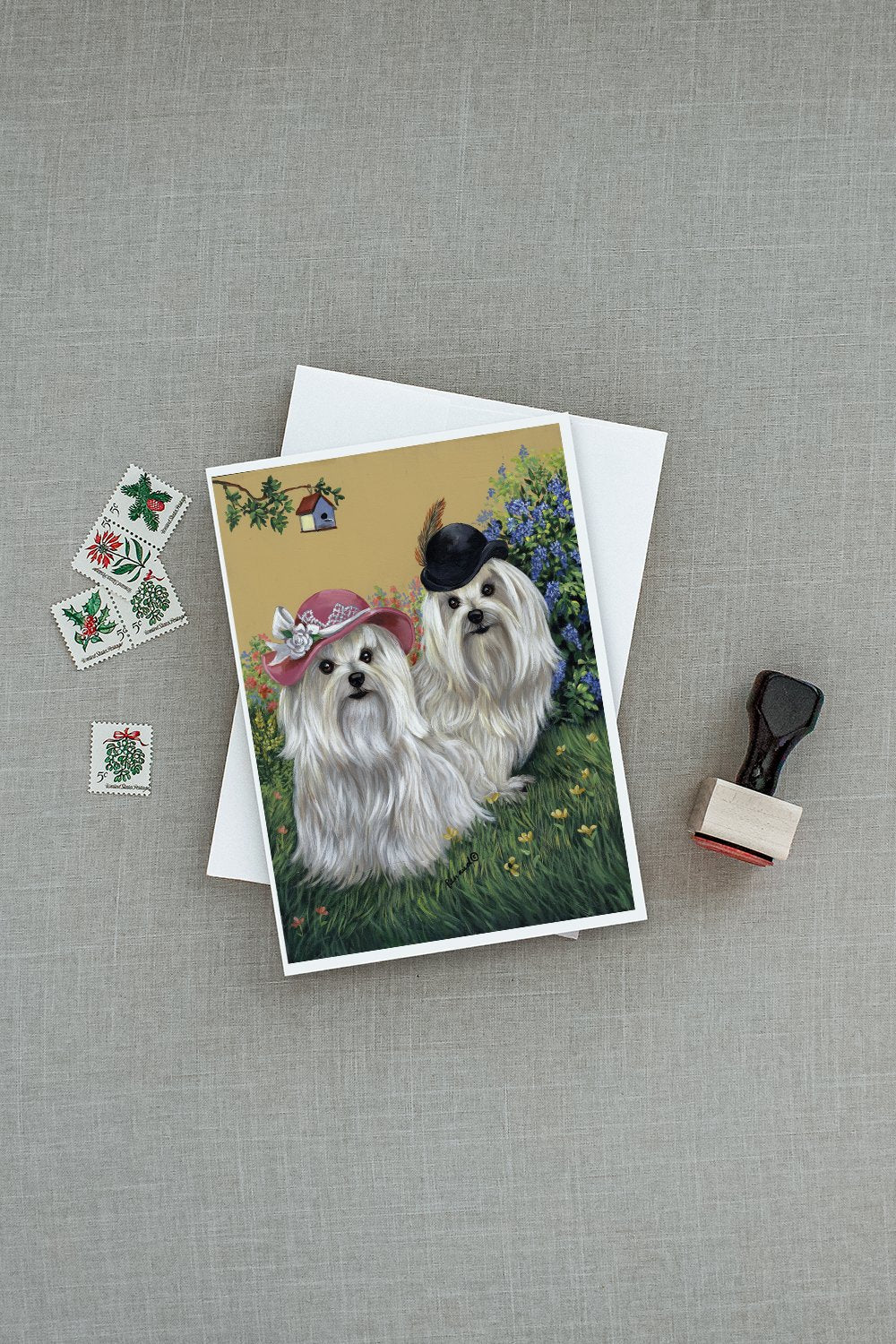 Maltese Mr & Mrs Greeting Cards Pack of 8 Blank Cards with Envelopes Whimsical A7 Size 5x7