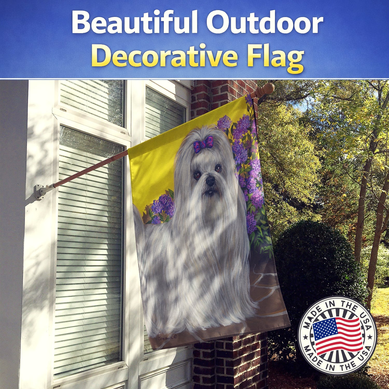 Maltese Patio Princess House Flag 28x40 Porch Sleeve Pole Decorative Outside Yard Banner Artwork Wall Hanging, Polyester