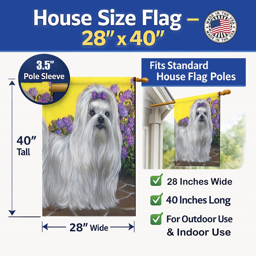 Maltese Patio Princess House Flag 28x40 Porch Sleeve Pole Decorative Outside Yard Banner Artwork Wall Hanging, Polyester