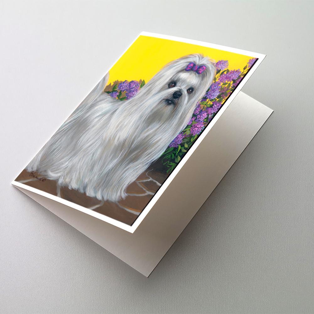 Maltese Patio Princess Greeting Cards Pack of 8 Blank Cards with Envelopes Whimsical A7 Size 5x7