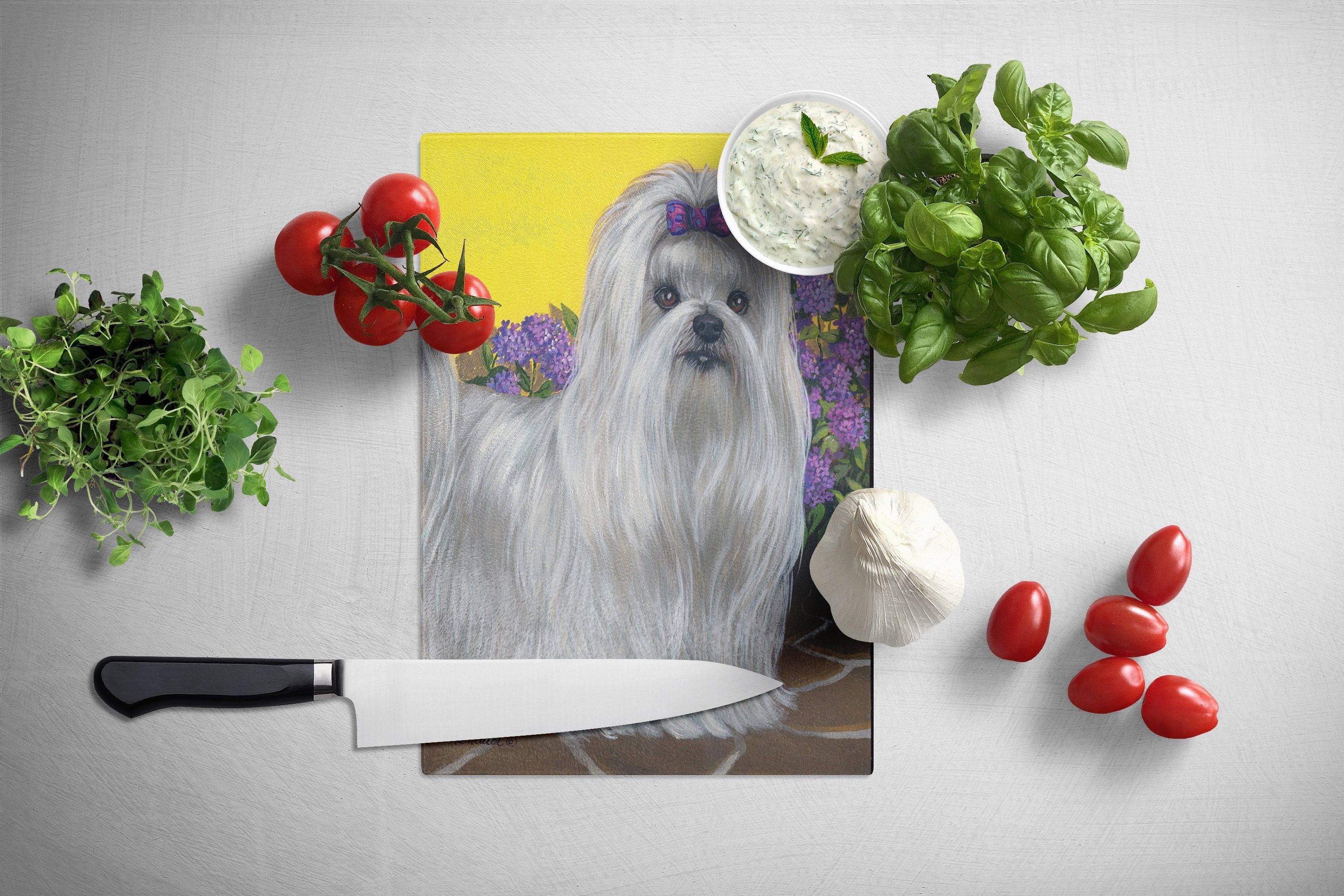 Maltese Patio Princess Cutting Board Tempered Glass Kitchen Cutting Surface, Heat Resistant Chopping, Non-Slip Feet, Food Prep & Serving
