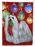 Maltese Christmas Stocking Stuffer House Flag 28x40 Porch Sleeve Pole Decorative Outside Yard Banner Artwork Wall Hanging, Polyester