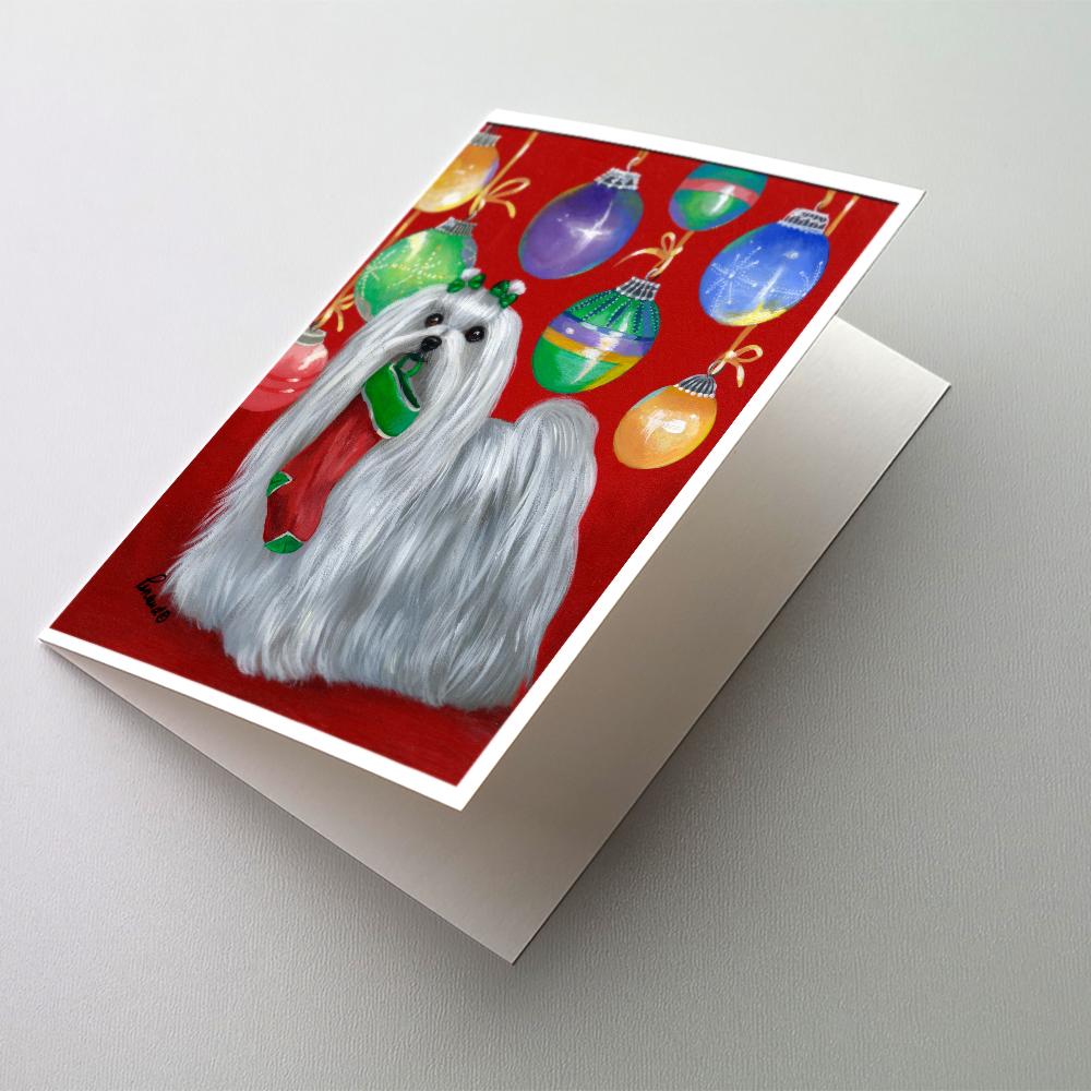 Maltese Christmas Stocking Stuffer Greeting Cards Pack of 8 Blank Cards with Envelopes Whimsical A7 Size 5x7