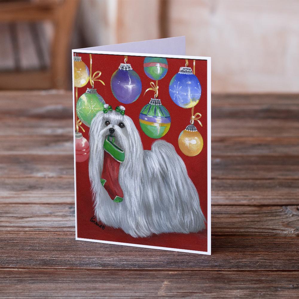 Maltese Christmas Stocking Stuffer Greeting Cards Pack of 8 Blank Cards with Envelopes Whimsical A7 Size 5x7