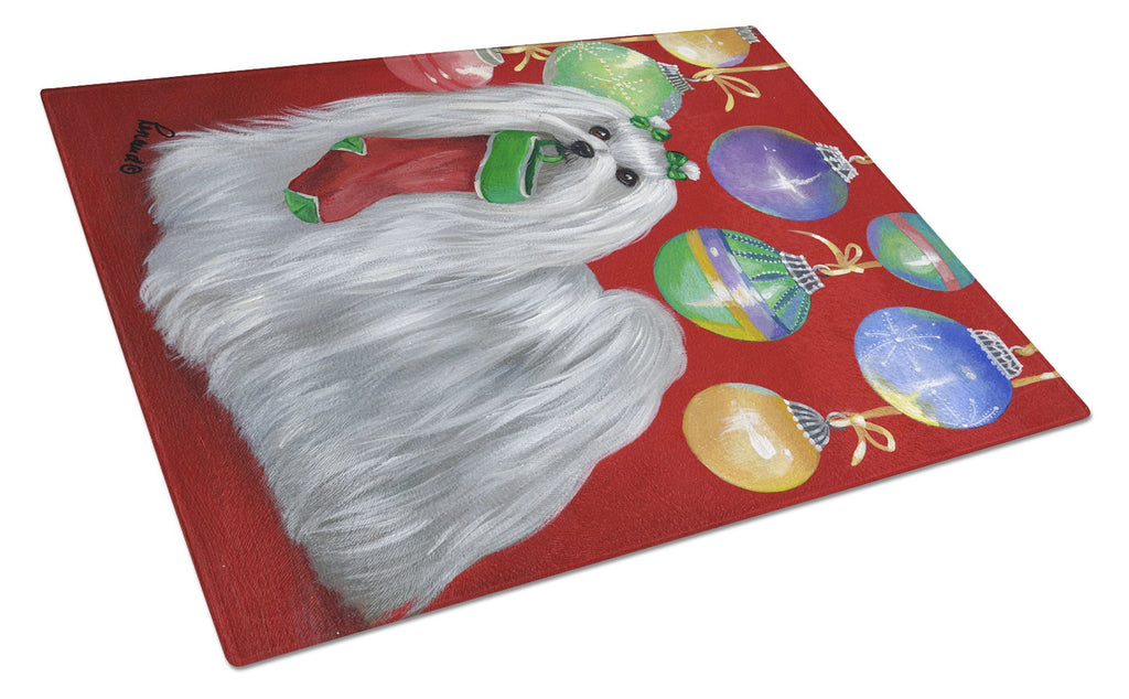 Maltese Christmas Stocking Stuffer Cutting Board Tempered Glass Kitchen Cutting Surface, Heat Resistant Chopping, Non-Slip Feet, Food Prep & Serving