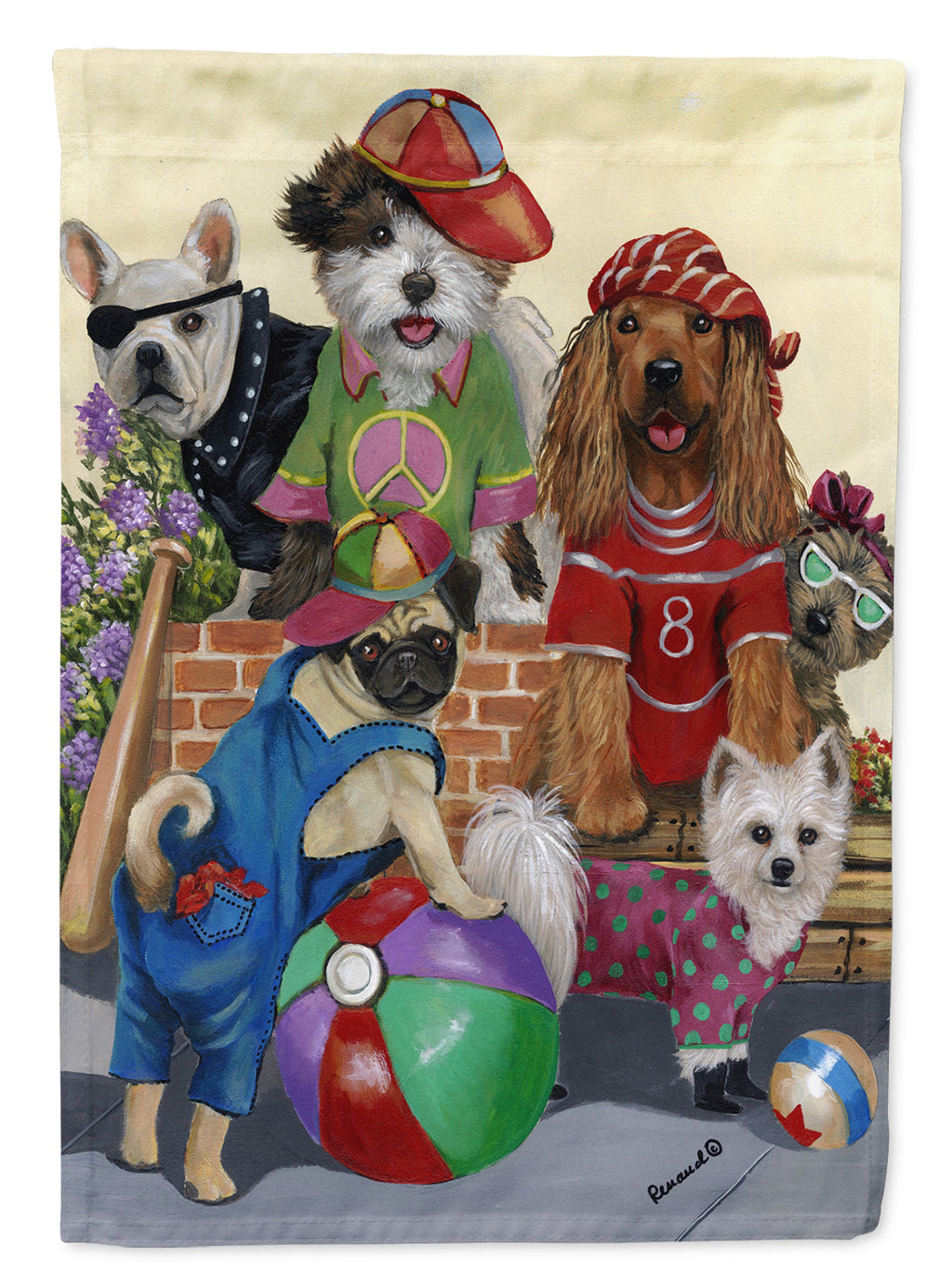Dogs Mutli-Breed Neighborhood House Flag 28x40 Porch Sleeve Pole Decorative Outside Yard Banner Artwork Wall Hanging, Polyester