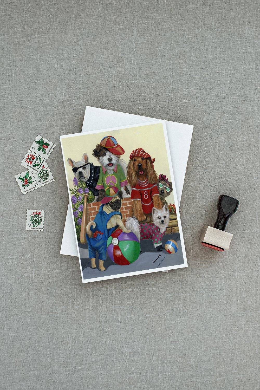 Dogs Mutli-Breed Neighborhood Greeting Cards Pack of 8 Blank Cards with Envelopes Whimsical A7 Size 5x7