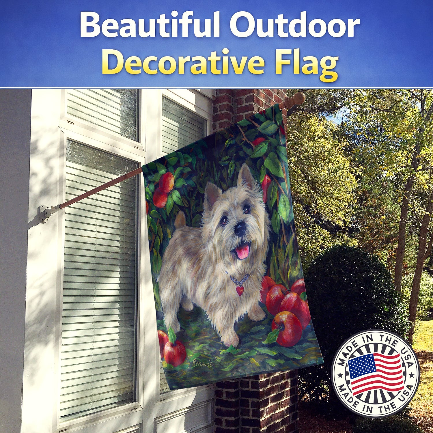 Norwich Terrier Apple Grove House Flag 28x40 Porch Sleeve Pole Decorative Outside Yard Banner Artwork Wall Hanging, Polyester