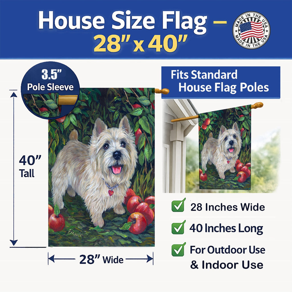 Norwich Terrier Apple Grove House Flag 28x40 Porch Sleeve Pole Decorative Outside Yard Banner Artwork Wall Hanging, Polyester