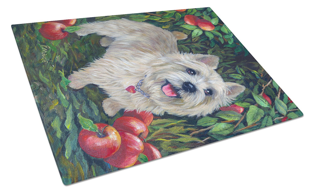 Norwich Terrier Apple Grove Cutting Board Tempered Glass Kitchen Cutting Surface, Heat Resistant Chopping, Non-Slip Feet, Food Prep & Serving