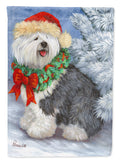 Old English Sheepdog Christmas House Flag 28x40 Porch Sleeve Pole Decorative Outside Yard Banner Artwork Wall Hanging, Polyester