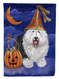 Old English Sheepdog Halloween House Flag 28x40 Porch Sleeve Pole Decorative Outside Yard Banner Artwork Wall Hanging, Polyester