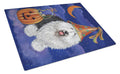 Old English Sheepdog Halloween Cutting Board Tempered Glass Kitchen Cutting Surface, Heat Resistant Chopping, Non-Slip Feet, Food Prep & Serving