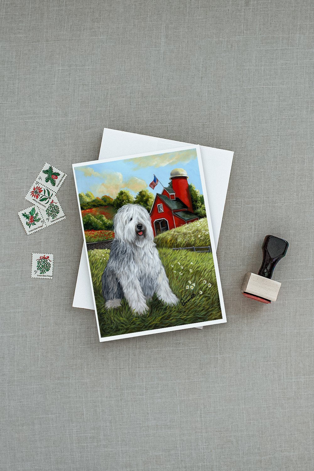 Old English Sheepdog Heaven Greeting Cards Pack of 8 Blank Cards with Envelopes Whimsical A7 Size 5x7