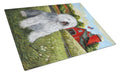 Old English Sheepdog Heaven Cutting Board Tempered Glass Kitchen Cutting Surface, Heat Resistant Chopping, Non-Slip Feet, Food Prep & Serving