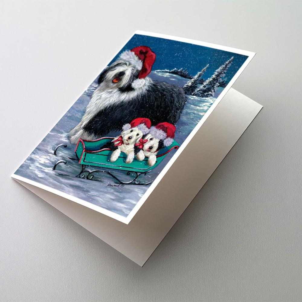 Old English Sheepdog Christmas Snow Greeting Cards Pack of 8 Blank Cards with Envelopes Whimsical A7 Size 5x7