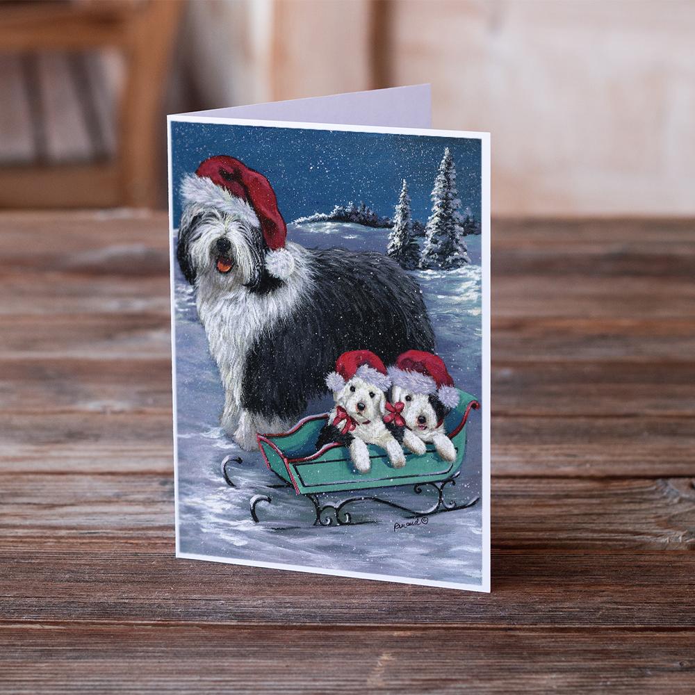 Old English Sheepdog Christmas Snow Greeting Cards Pack of 8 Blank Cards with Envelopes Whimsical A7 Size 5x7