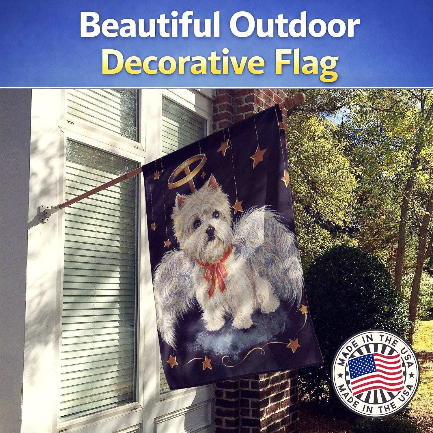 Westie Christmas Angel House Flag 28x40 Porch Sleeve Pole Decorative Outside Yard Banner Artwork Wall Hanging, Polyester