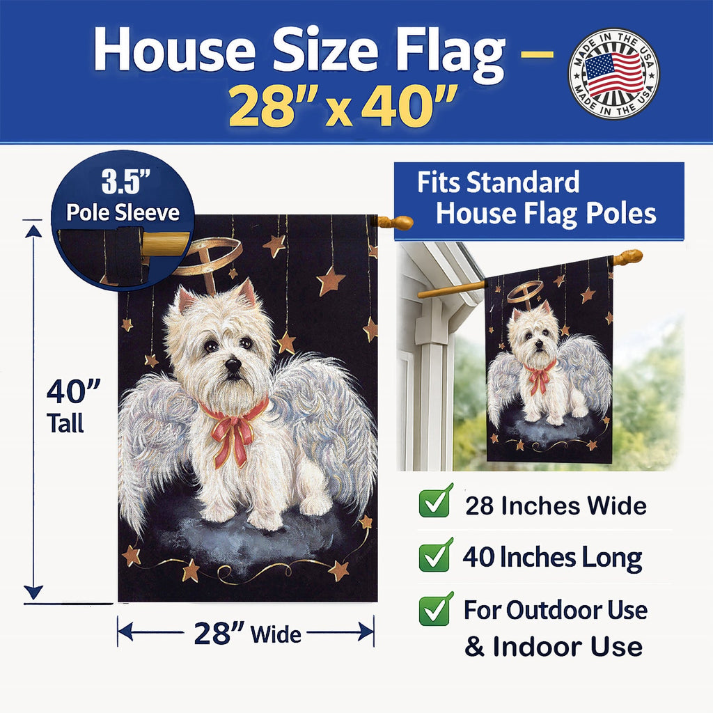 Westie Christmas Angel House Flag 28x40 Porch Sleeve Pole Decorative Outside Yard Banner Artwork Wall Hanging, Polyester