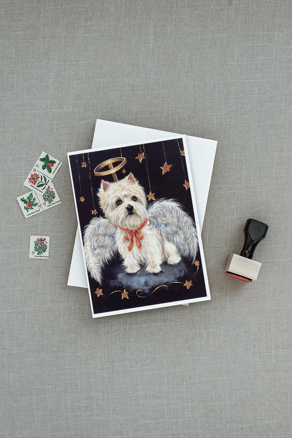 Westie Christmas Angel Greeting Cards Pack of 8 Blank Cards with Envelopes Whimsical A7 Size 5x7