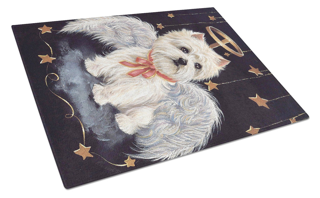 Westie Christmas Angel Cutting Board Tempered Glass Kitchen Cutting Surface, Heat Resistant Chopping, Non-Slip Feet, Food Prep & Serving