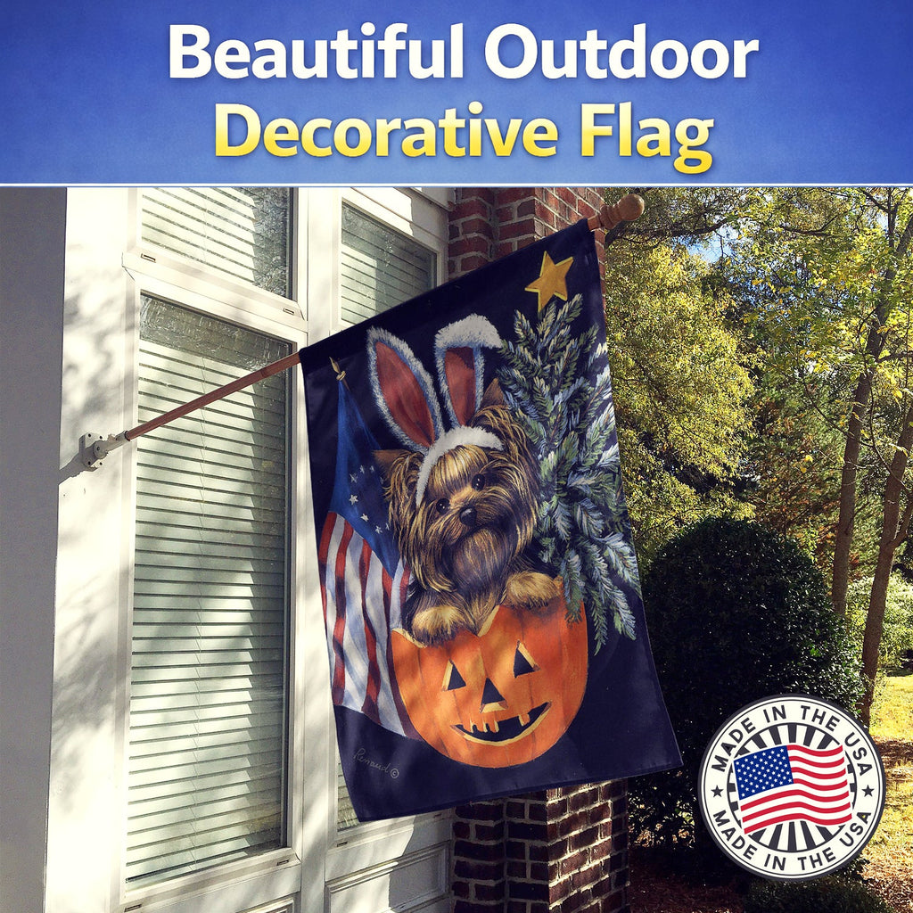 Yorkie for All Seasons House Flag 28x40 Porch Sleeve Pole Decorative Outside Yard Banner Artwork Wall Hanging, Polyester